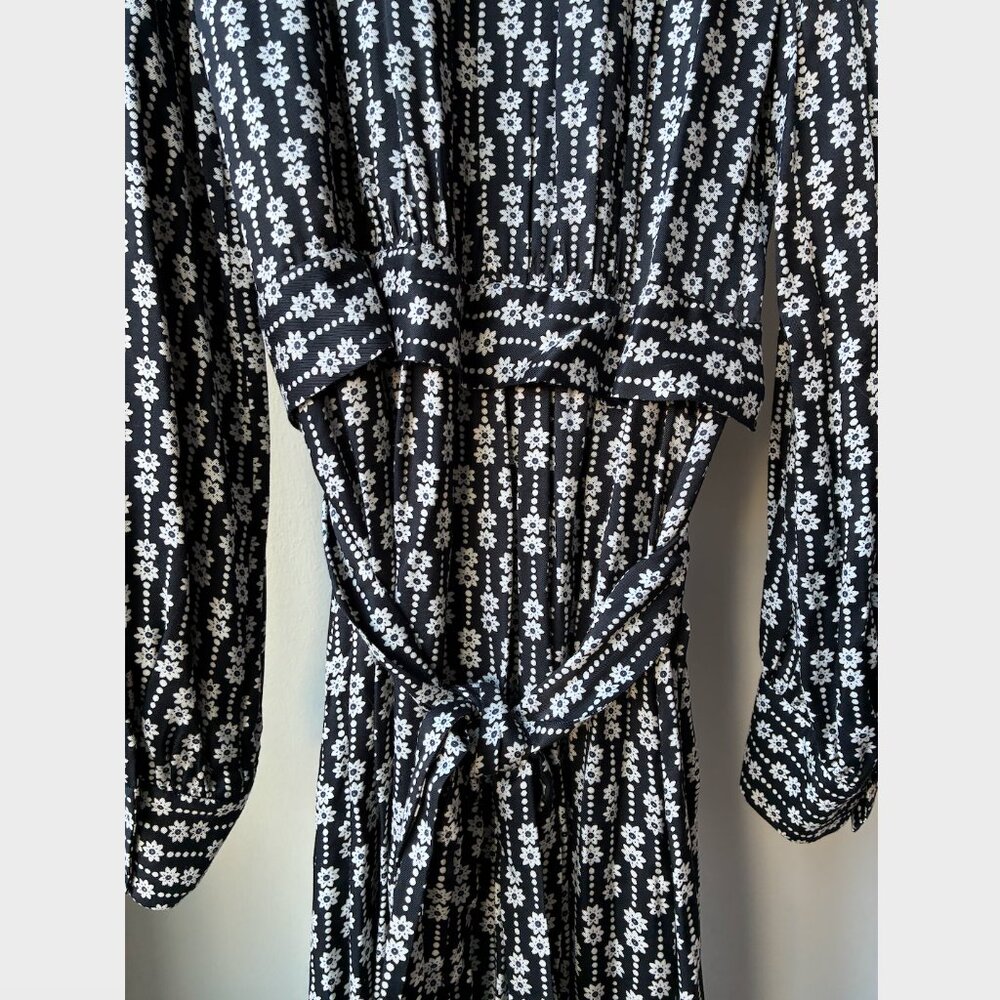 Sandro Black and White Floral Belted Maxi Wrap Dress - Size EU 36 - Picture 6 of 12